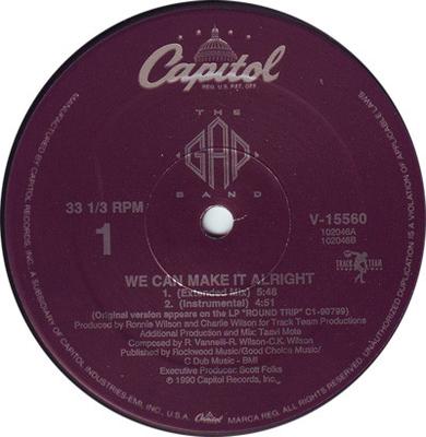 12-дюймовая пластинка GAP BAND - We Can Make It Alright V15560 Capitol Records 1990 США Рэп и Хип-Хоп/R&B Б/у