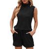 Женская мода сплошной цвет жилет без рукавов с высоким воротом шорты повседневный костюм