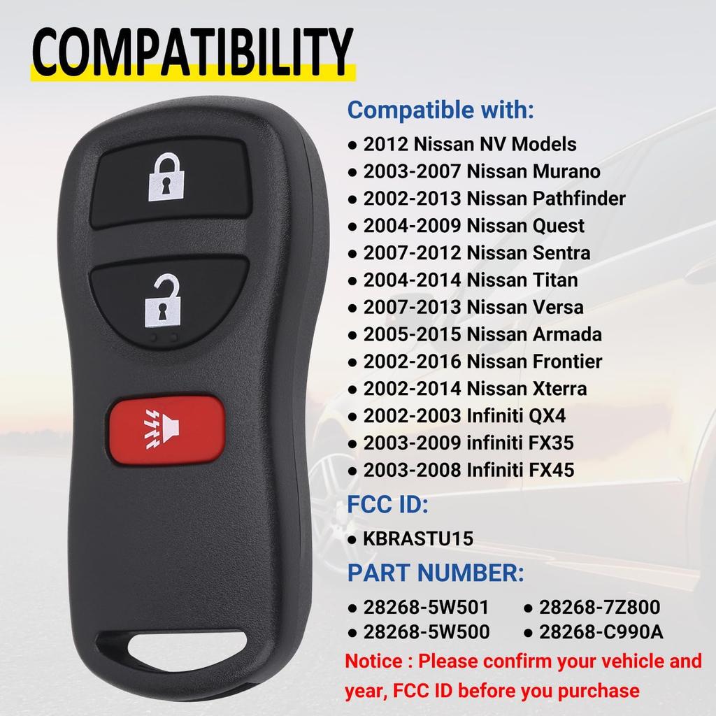 Бесключевой Дистанционный Ключ-брелок Совместимый с Infiniti FX35 FX45 QX4, Armada Pathfinder Frontier Murano Titan Quest Xterra Sentra, Замена для