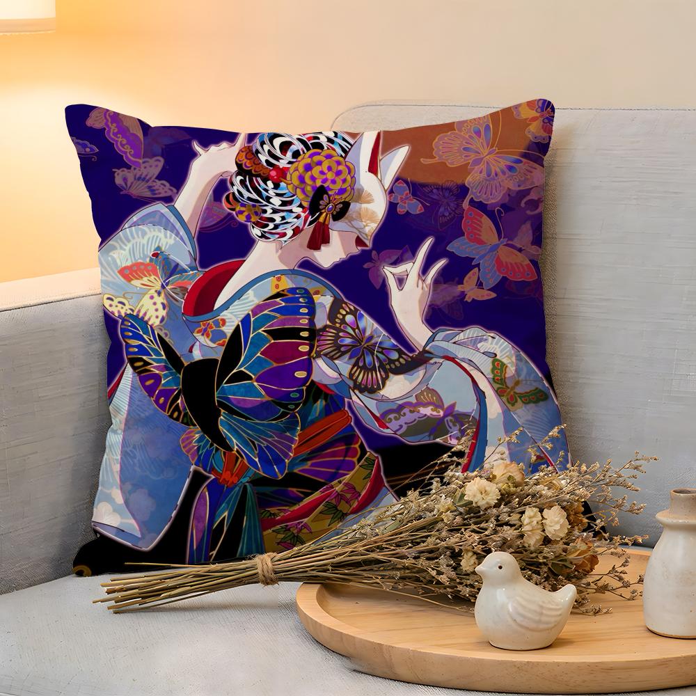 Cushion Cover Linen SkinFriendly Soft Decorative Case For Sofa Home Decor Japanese Style Anime Cartoon Art Pillow cover