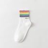Autumn and Winter Women's Socks Mid-calf White Cartoon Student Bear Rainbow Letter Heart Smiling Face Striped Sports