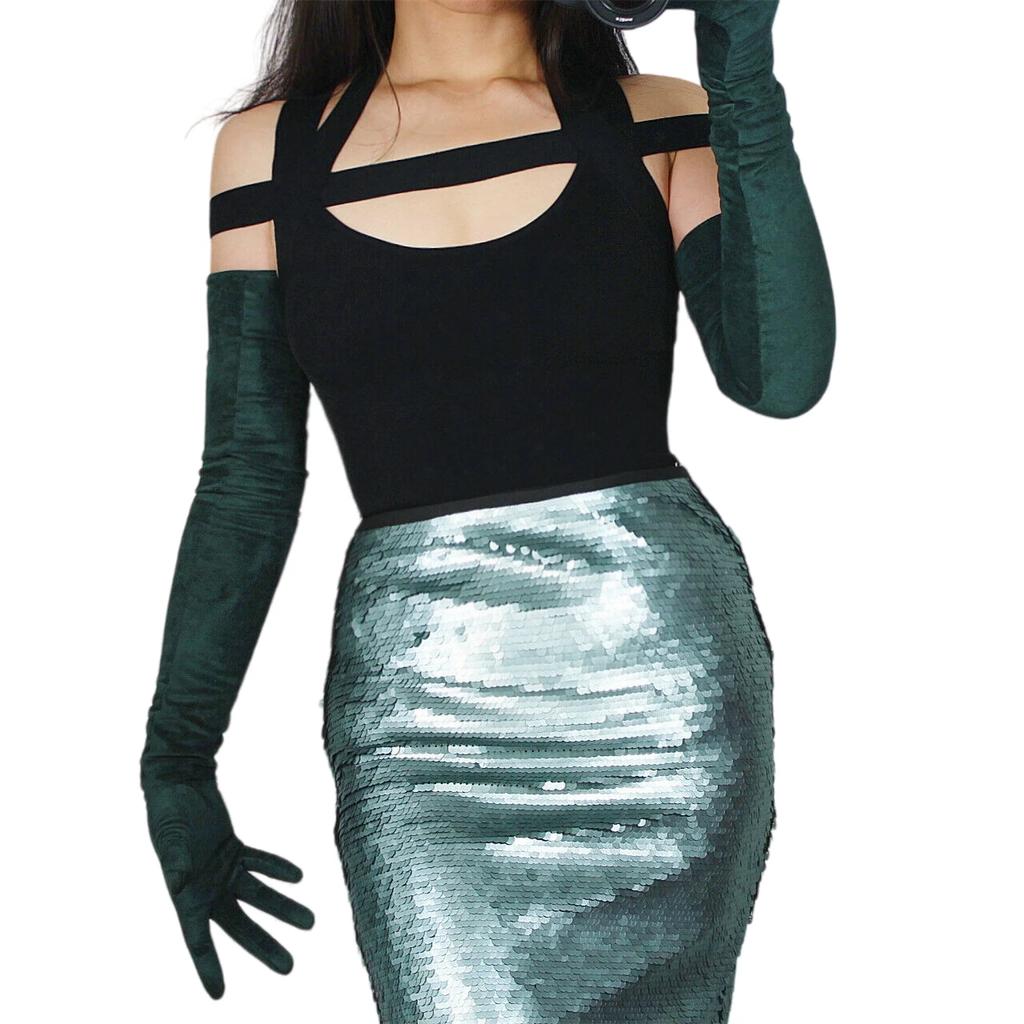 DooWay 70 см Красные ДЛИННЫЕ Кожаные ПЕРЧАТКИ Искусственная Овчина Овчина Свадебная Мода Косплей Хэллоуин Костюм Вечерний Оперный Перчатка