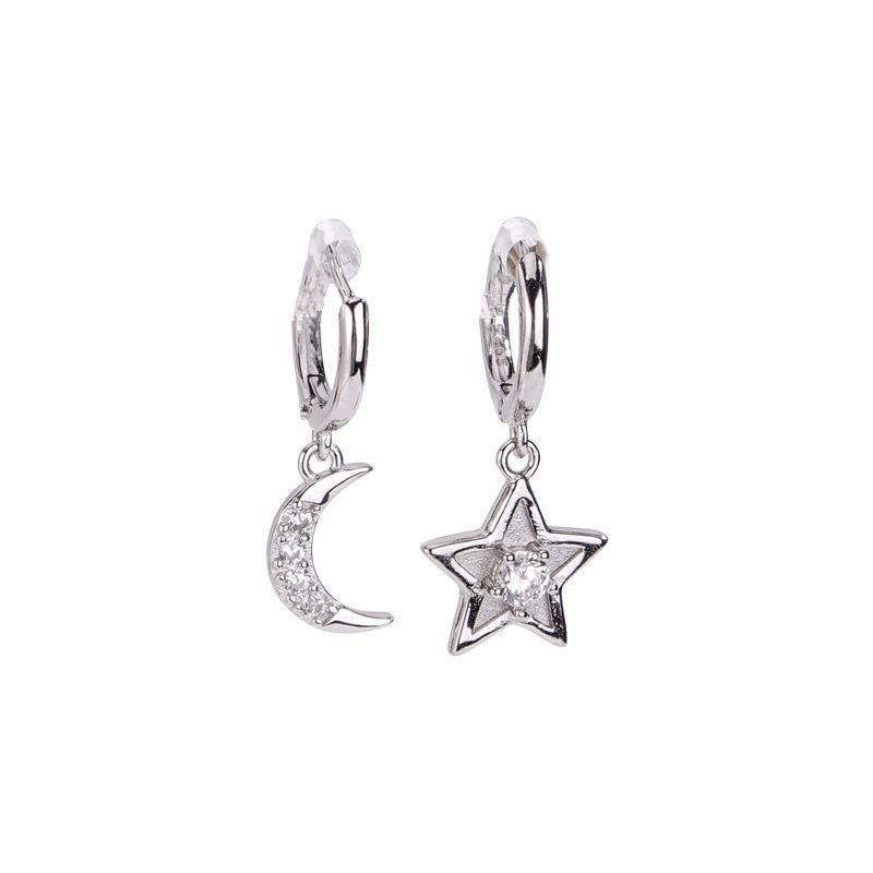 Ins Cold Wind Asymmetric Star and Moon Stud Earrings Niche Temperament Versatile Senior Sense Ear Buckle Earrings Female Ambience Back To School