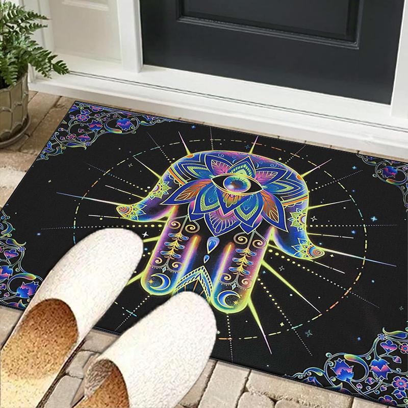Colorful Hamsa Mandala Pattern Office Rug Chair Mat, Entryway Carpet, Suitable for Front Door, Bedroom, Living Room, Desk, Holiday Gift