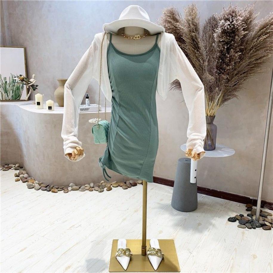 WTEMPO Летний женский кардиган из ледяного шелка с юбкой на подтяжках и короткой блузкой поверх тонкого пальто с шалью