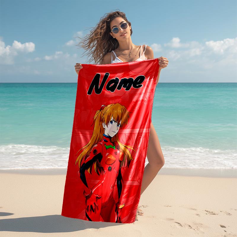 Personalized customized proof beach towel with Asuka Langley Soryu pattern - soft, absorbent, quick-drying, perfect swimming, camping&bathing