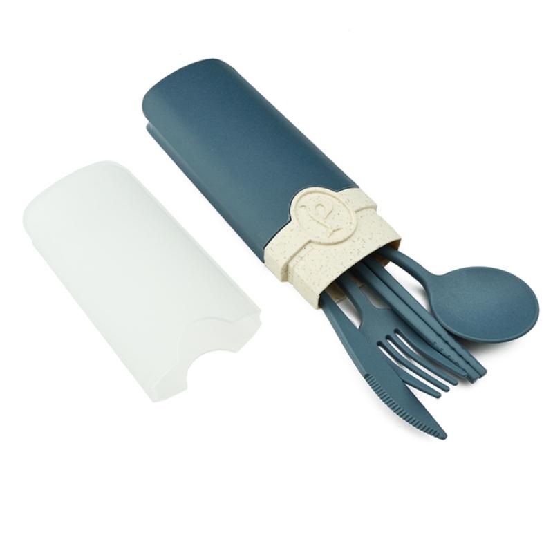 Портативные дорожные наборы посуды, 5 шт., вилка, ложка, нож, набор палочек для еды с футляром, экологически чистый набор столовых приборов для кемпинга