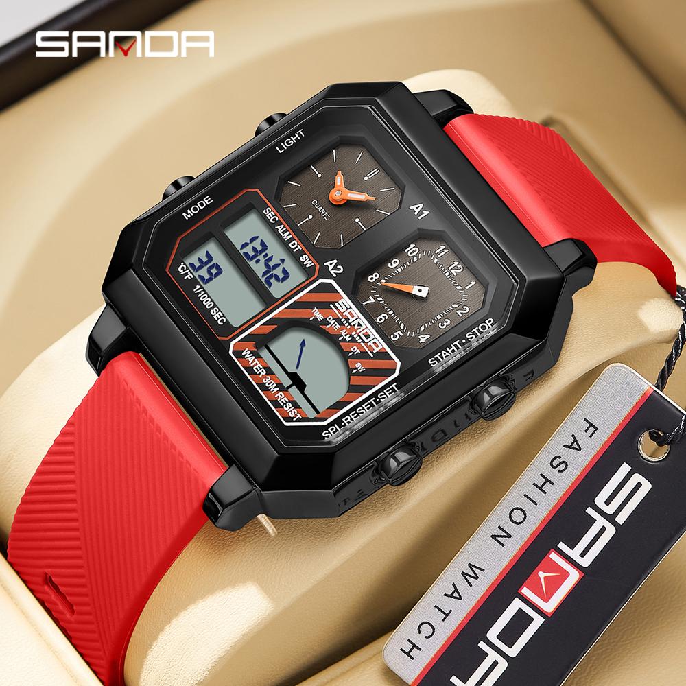 SANDA Top Brand Fashion Men's Electronic Watch Intelligent Temperature Gauge for Men's Electronic Watch 6210