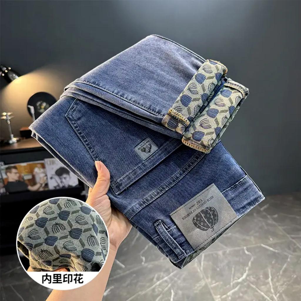 Четыре сезона Мужские модные брендовые вышитые жаккардовые джинсы Мужские корейские версии модные универсальные укороченные брюки