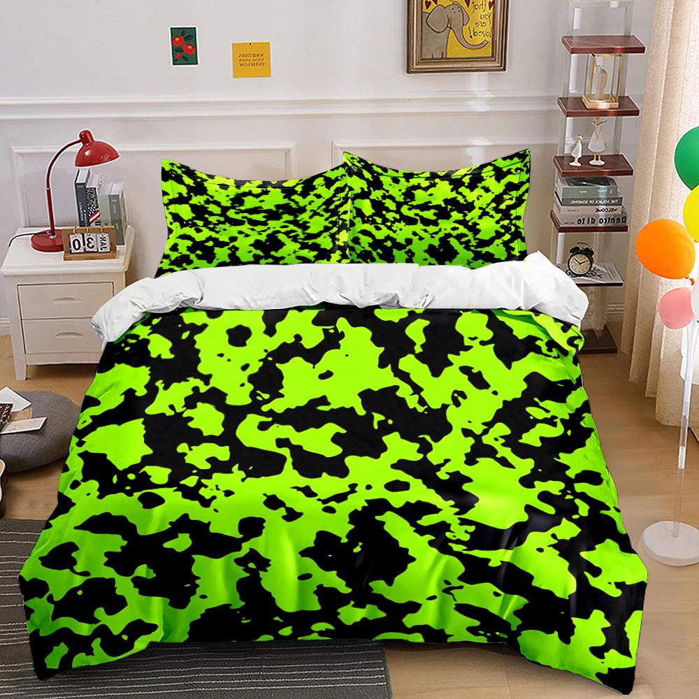 Vibrant Green Camouflage Set - Outdoors kid's and adults' bedroom decor, Exquisite three-piece bedding set gift