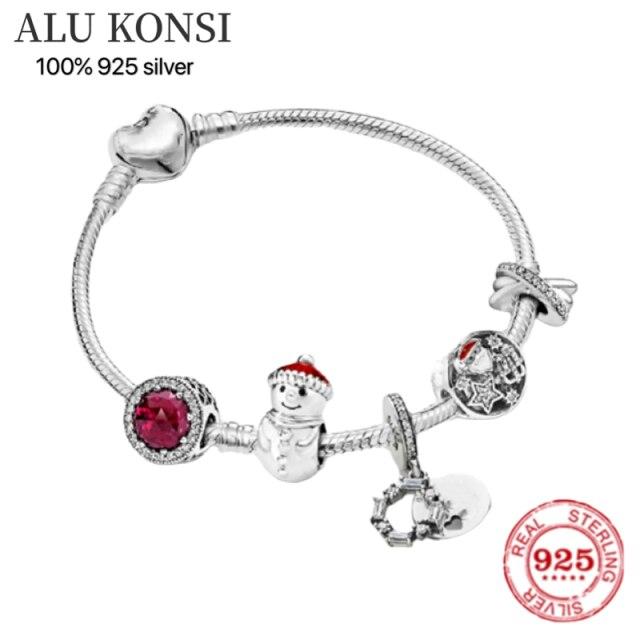 100 %925 Sterling Silver European Heart -Shaped Pendant Charm Bracelet Fit Women 'S Jewellery Snake Chain Fashion Fine Bracelets