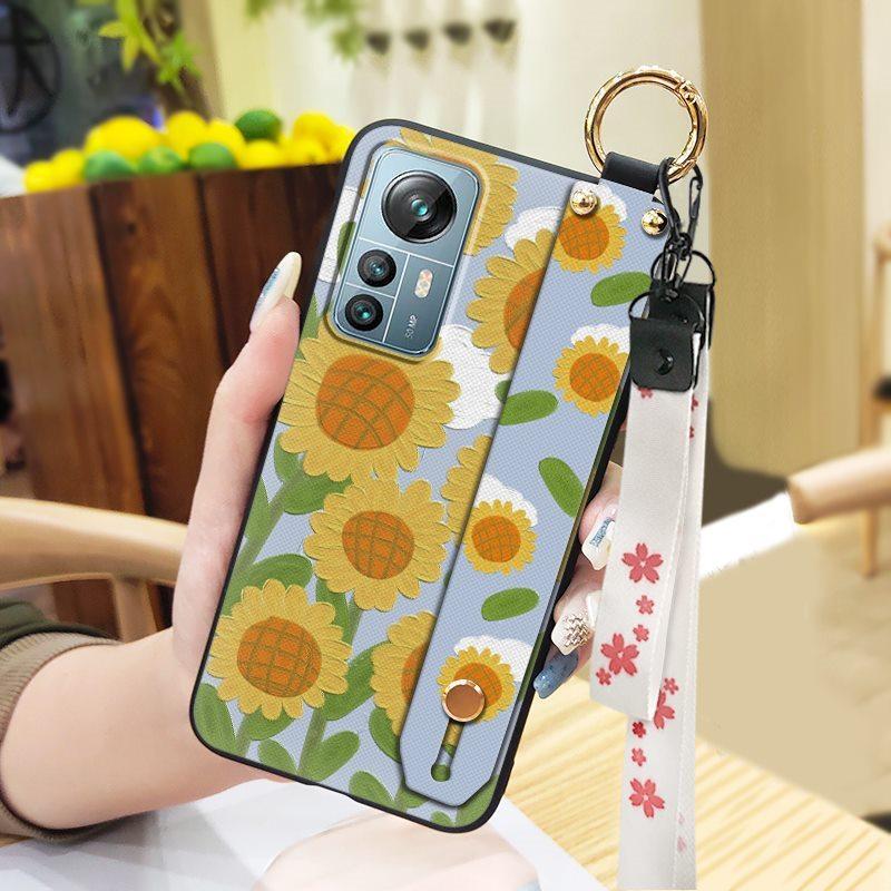 Dirt-resistant Durable Phone Case For Blackview A85 Phone Holder Anti-knock Wrist Strap Wristband Back Cover Ring Flower