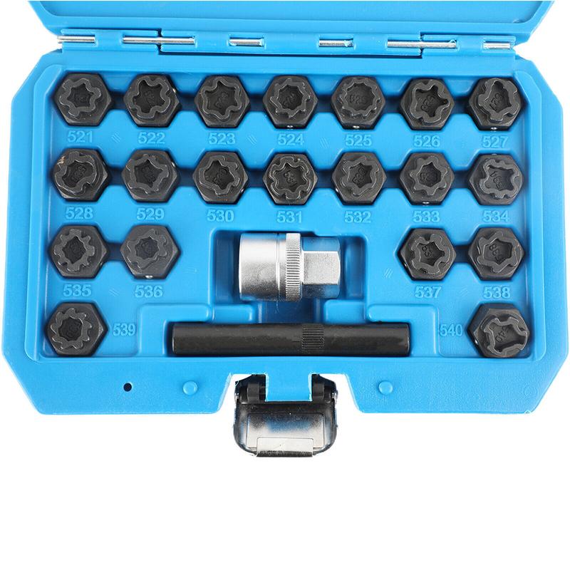New 22pcs Wheel Lock Lug Nut Removal Key Socket Set Anti-Theft Screw Kit for VW 521-540 Anti-Theft Screw Sleeve