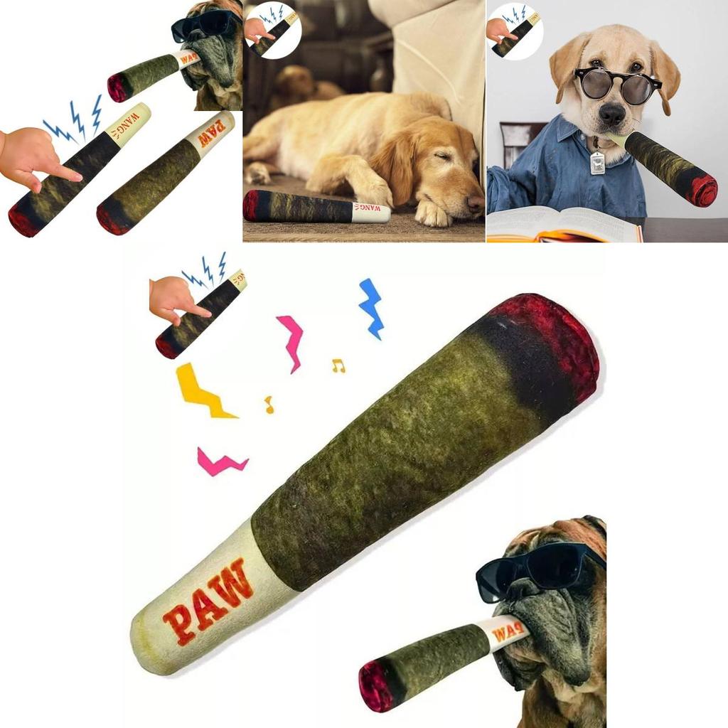 Unique Green Cigar Squeaky Plush Dog Toy Designed For Fun And Engagement