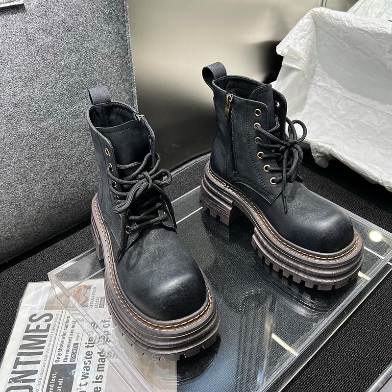 Женские ботильоны на платформе, массивные, на шнуровке, на среднем каблуке, модные туфли 2025 года, классические готические гладиаторы, зимние мотоциклетные ботинки Botas De Mujer