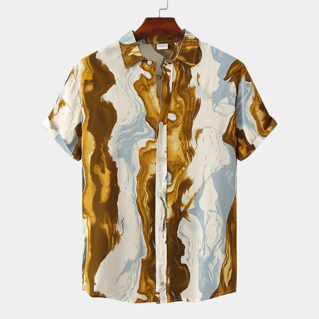 Новая летняя мужская рубашка с короткими рукавами и гавайским принтом больших размеров