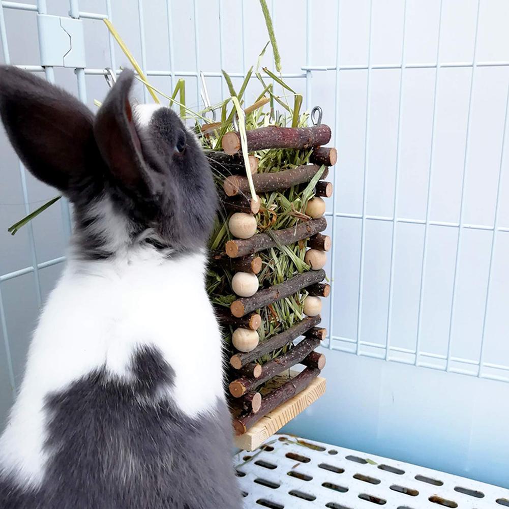Rabbit Wooden Grass Shelf Bite Resistant Hanging Hay Feeder Small Animals Feeding Hay Manager For Guinea Pig