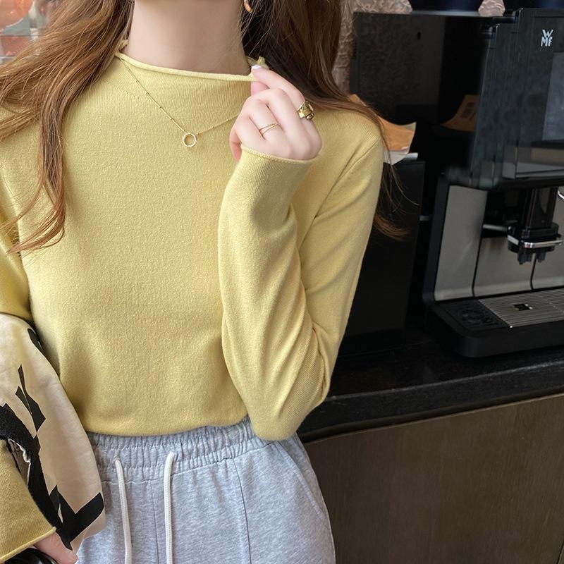 Autumn and Winter Women's Bottoming Shirt Knitwear Half High Neck Thin Section of The Inner Sweater Long-sleeved Tops