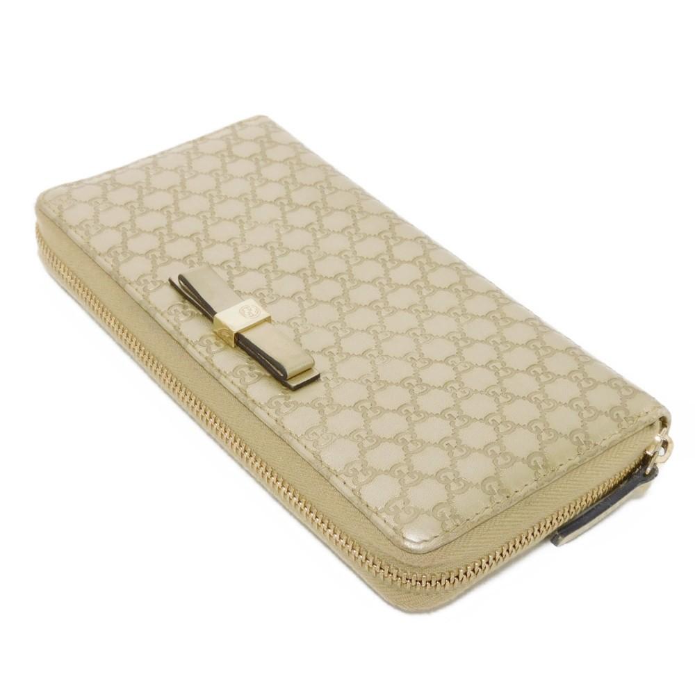 Used Guccissima Ribbon Zip-Around Wallet (9539) 388680 7940 Zip Around Micro GG Ribbon Champagne Gold Women's from