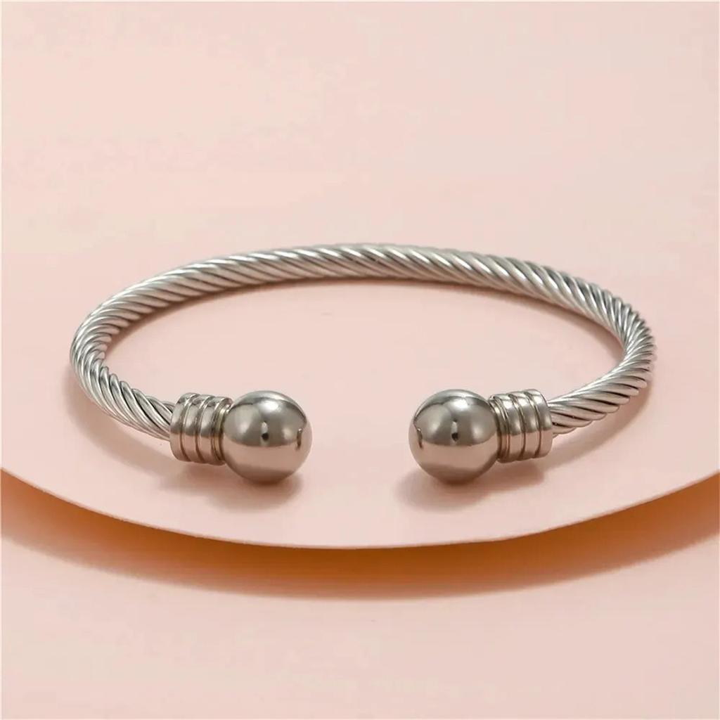 Модный браслет из нержавеющей стали с проволочной веревкой, открытый браслет из титановой стали с шарообразной головкой