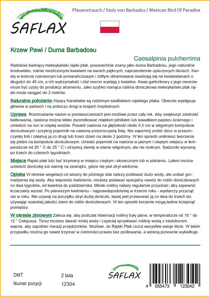 SAFLAX Mexican Bird Of Paradise - 10 семян - Caesalpinia pulcherrima