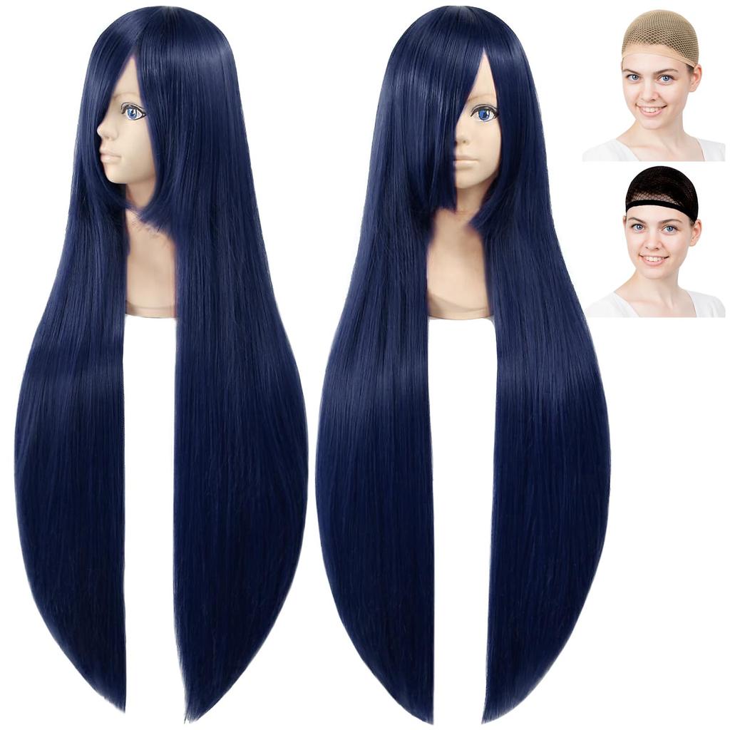CaseEden Cosplay Wig, Premium, Smooth, Long, 100cm, Blue-Black, 6161