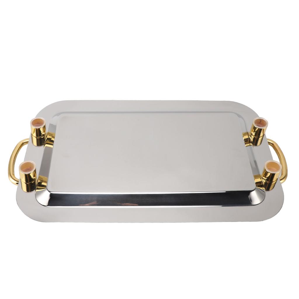 Stainless Steel Serving Tray Exquisite Elegant Mirror Surface Golden Carrying Handle 304 Stainless Steel Dinner Plates