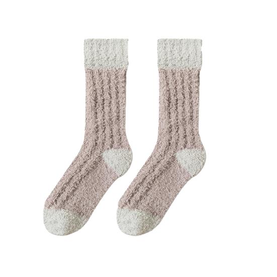 1 Pair Women Coral Velvet Socks Autumn Winter Fuzzy Thick Warm Fleece Mid-calf Socks Soft Fluffy Home Sleeping Slipper Socks