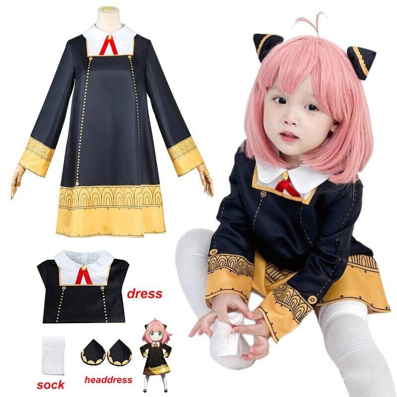 Anime SPY X FAMILY Anya Forger Cosplay Costume Women Black Dress Uniform Full Sets Halloween Carnival Party Clothes