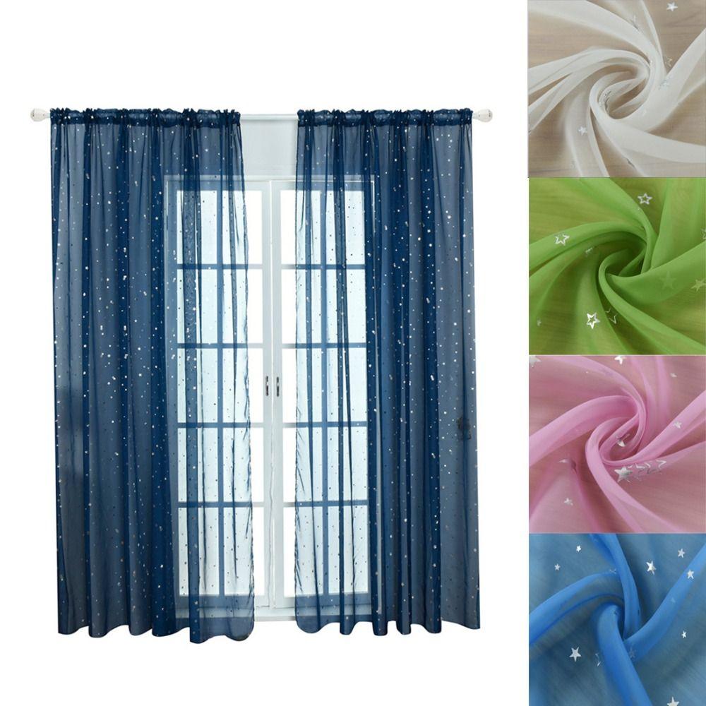 Translucent Tulle Curtains Elegant Window Curtains Silver Stars Sheer Curtains Home Decoration