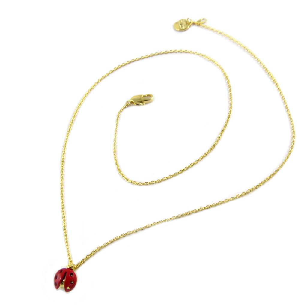 7bis [Q1489] - Golden Red 'Ladybug' Handmade Necklace - 7x6 Mm