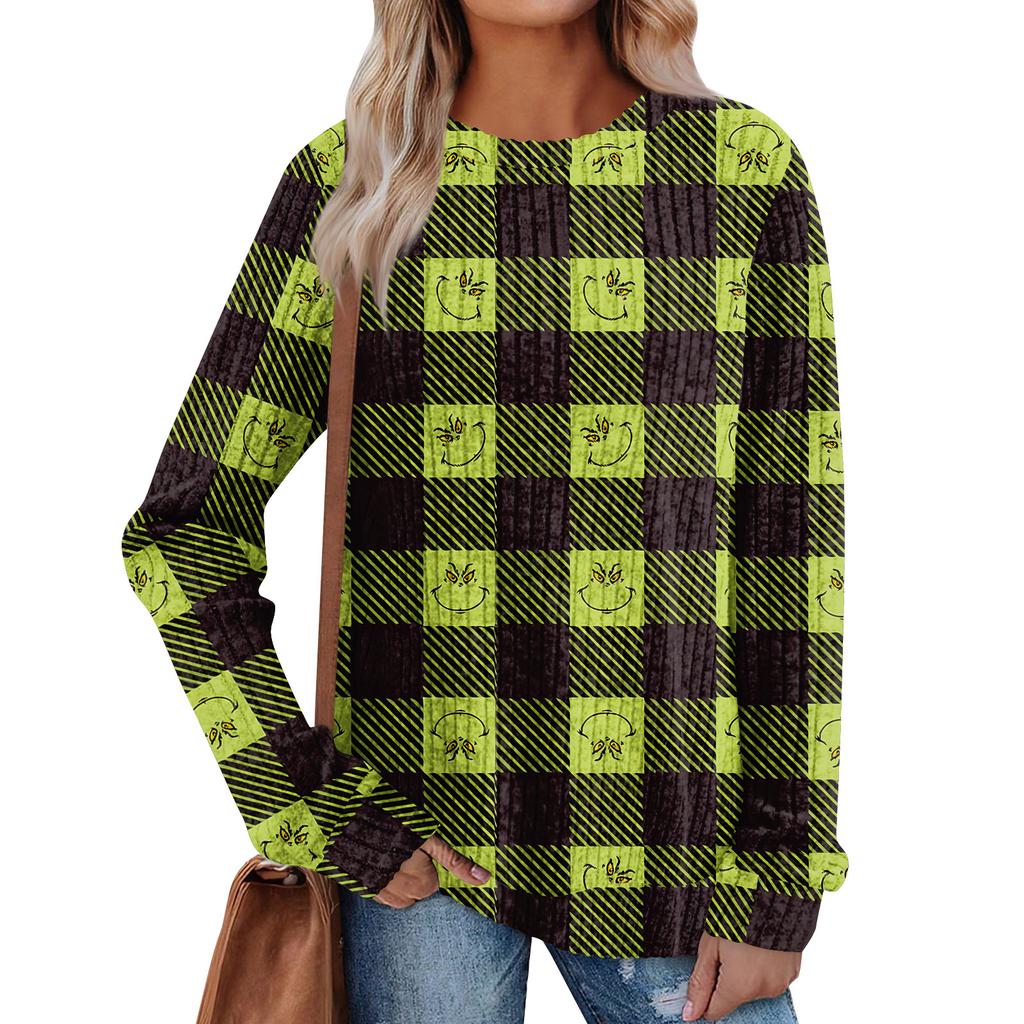 Women's Printed Lightweight Brushed-Cotton Round Neck Top