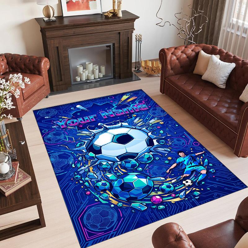 Soccer Theme Crystal Velvet Floor Rug Personalized Custom Name Text Warm Carpet Home Decoration
