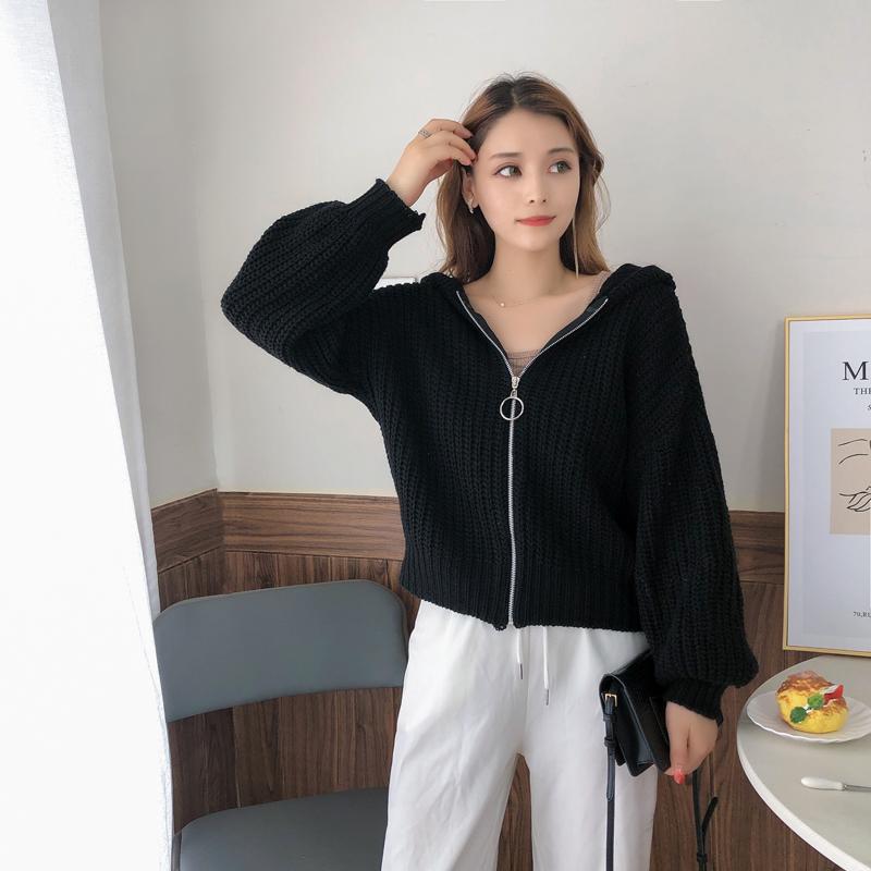 Осенне-зимний кардиган с капюшоном, короткий, утолщенный, верхняя одежда, простая и удобная женская куртка на молнии с длинным рукавом 6206