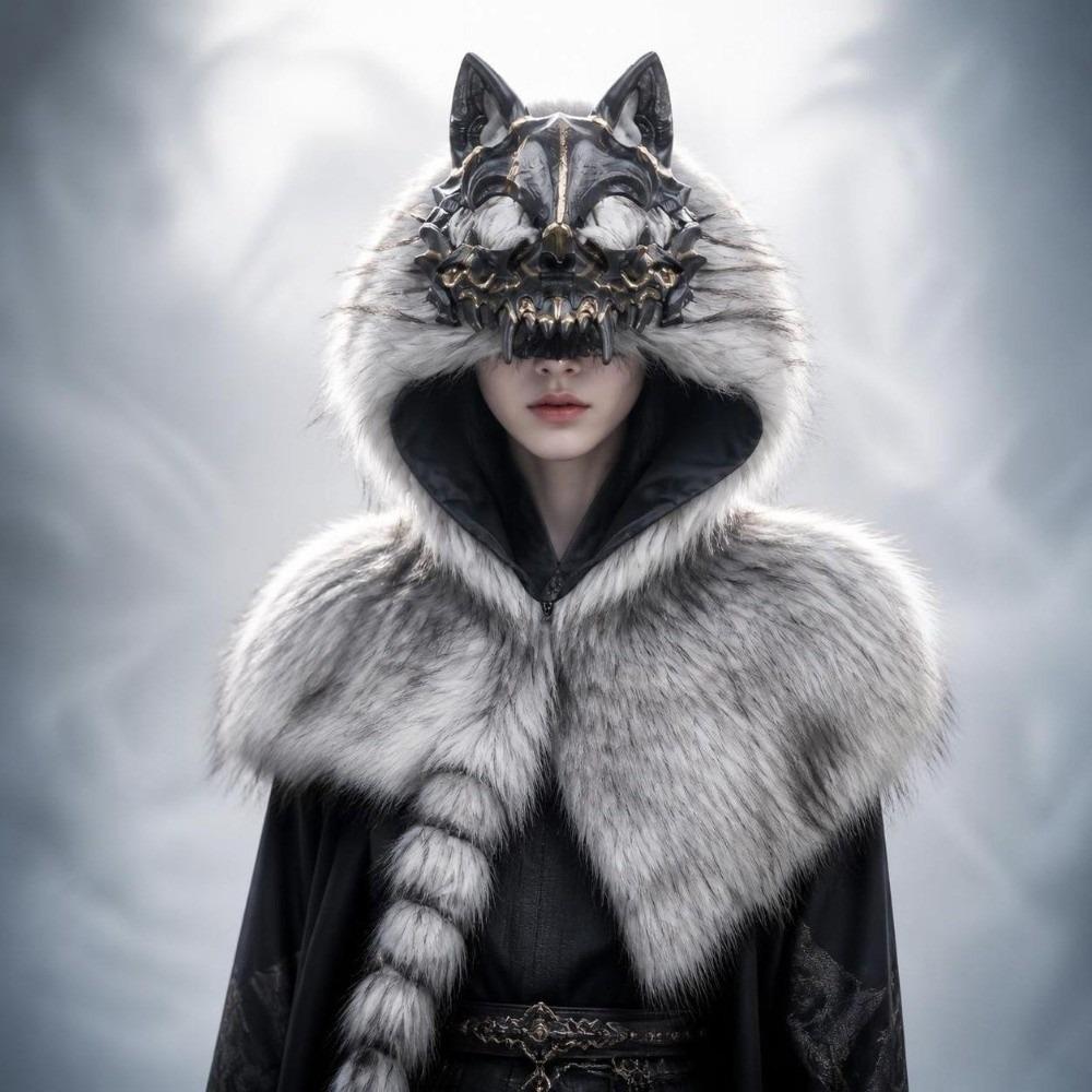 Medieval Style Wolf Skull Hood Viking Costume Warrior Mantle Hat Renaissance Festival
