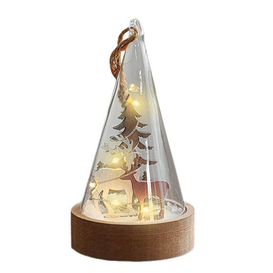 Christmas Figures In Glass Dome Tabletop Decoration LED Light Up Christmas Cloche Ornaments for Indoor Home Tabletop Decor