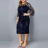 Women O Neck 3/4 Sleeve Sheer Patchwork Shiny Sequins Bodycon Knee-length Dress