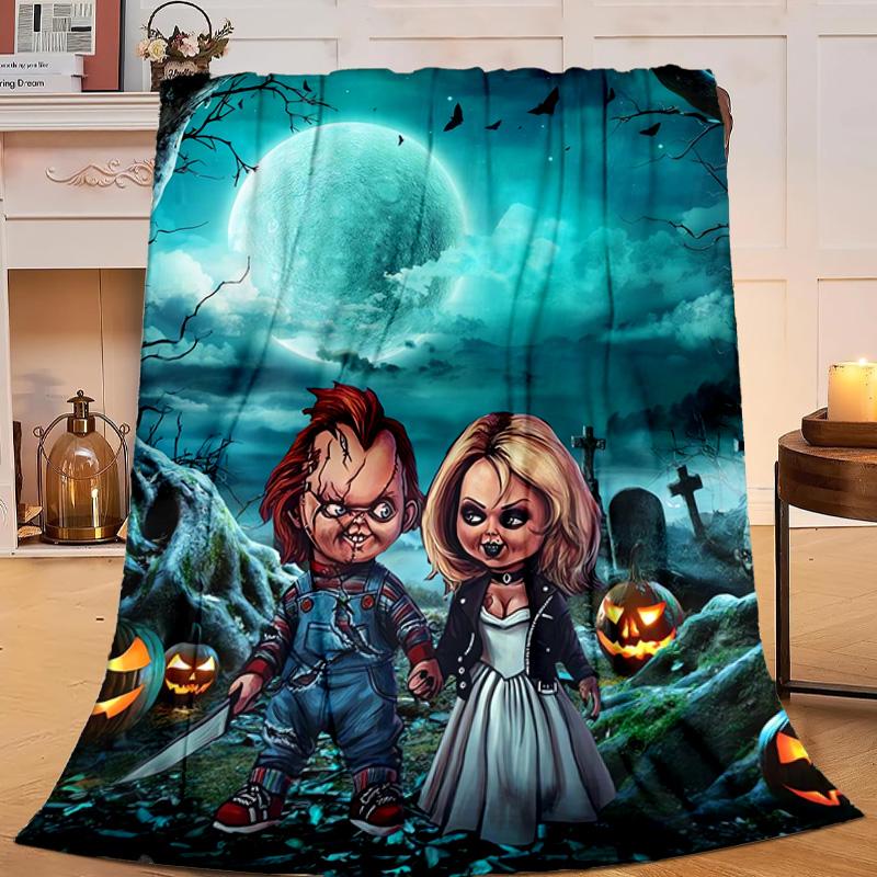 1PC Chucky's Halloween Horror Flannel Blanket Gift, Suitable for Both Men And Women, Soft Ideal for Beds And Sofa, Birthday Or Christmas Gift
