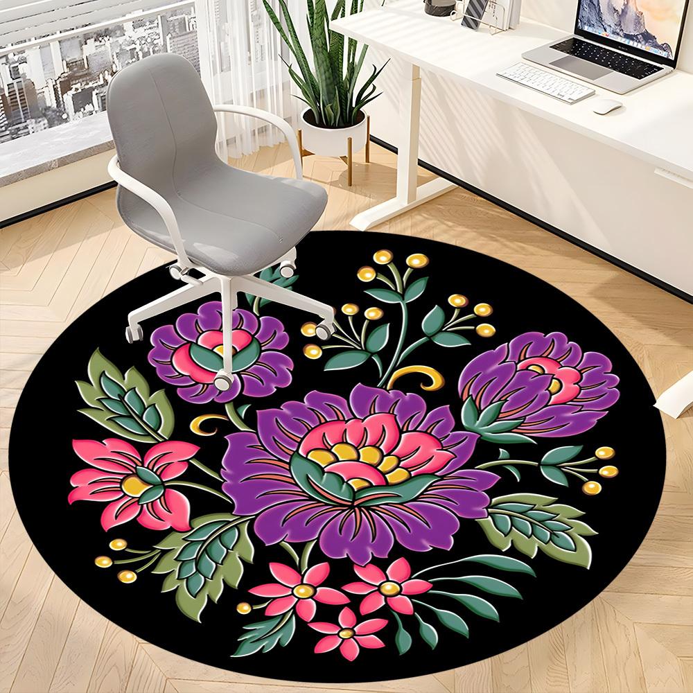 1PC Floral Embroidery Pattern Chair Carpet for Office, Indoor Non-Slip Washable Carpet, Soft Comfortable Mat For Office Room yy250930296