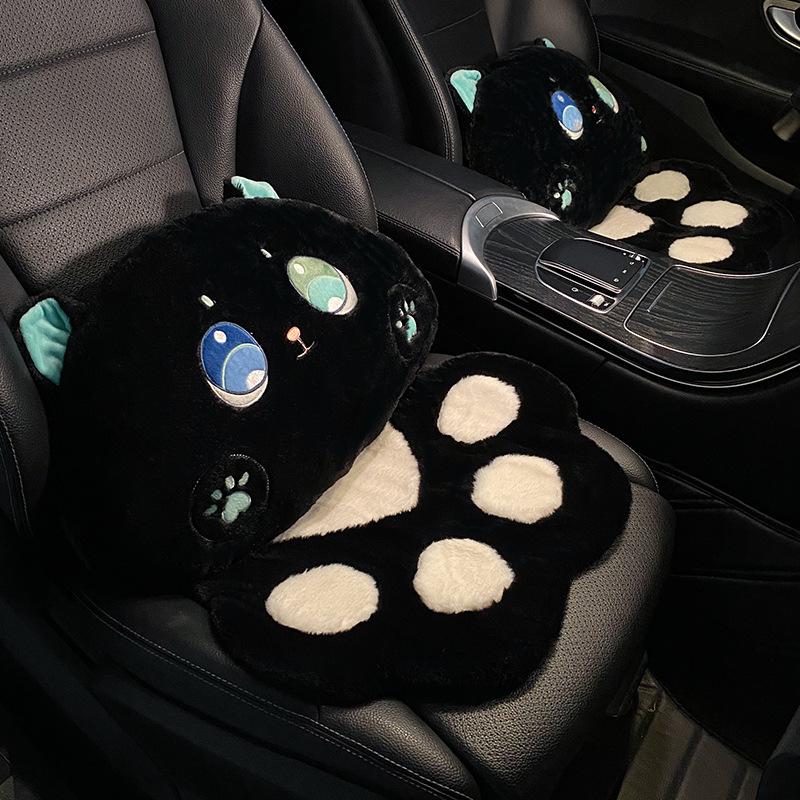 Universal Cute Cat Paw Plush Car Seat Cushion with Heating for Women - Four Seasons Use