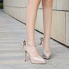 Весна и Лето Новые Высокие Каблуки Женские Тонкие Каблуки Универсальный Бант Пряжка на Одно Слово с Острым Носком Туфли-Лодочки Одиночные Женские Свадебные Туфли WZ