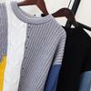 Женские свитера Осень и зима О-образный вырез Лоскутный пуловер Футболка Оверсайз Джинсовый вязаный Базовый синий модный свободный свитер