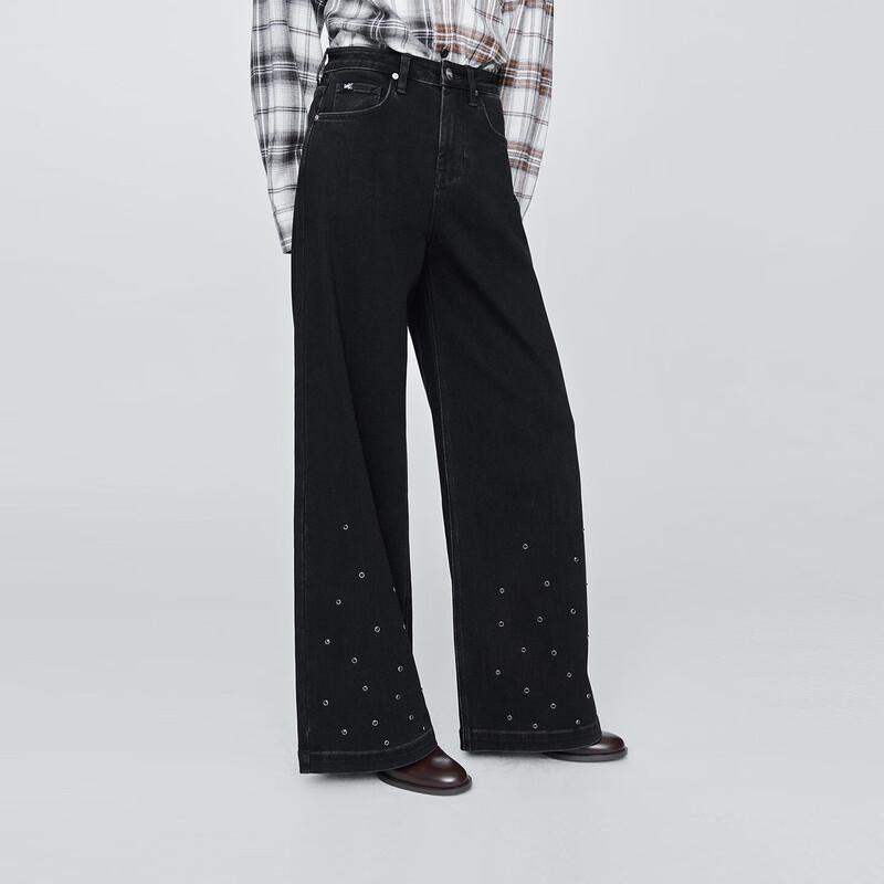 Lee Женские черные с серым джинсы со стразами по низу, широкие