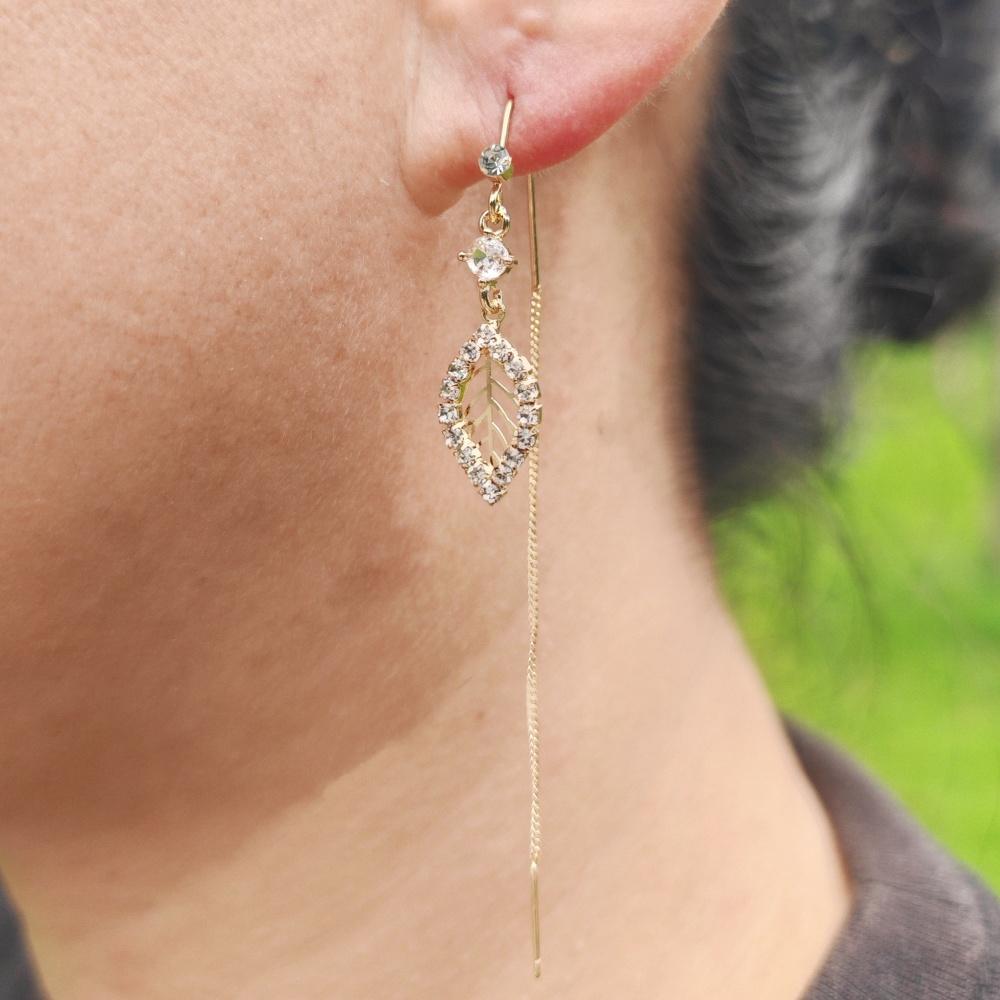 1Pair Luxuri Ous Cubic Zirconia Leafs Ear Line Long Hanging Drop Earrings for Women Piercing Threader Earing Ear Accessories Jewelry
