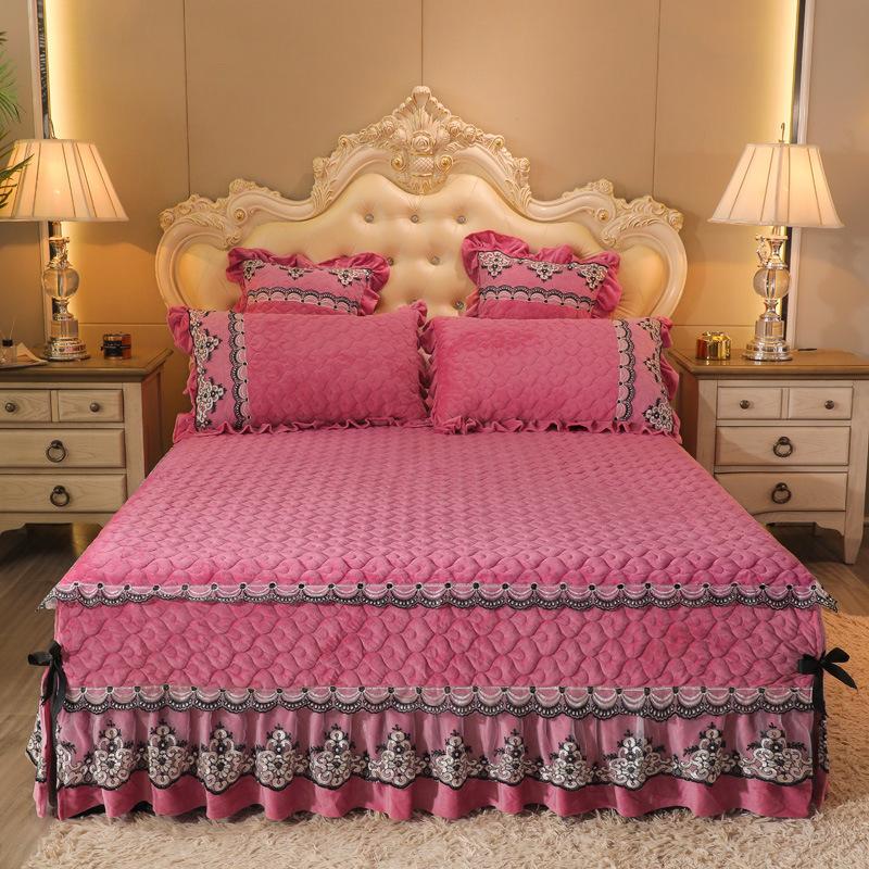 1 шт., классическая европейская плотная бархатная стеганая юбка-кровать, размер King Queen, высокое качество, короткое плюшевое покрывало, наволочка в комплект не входит