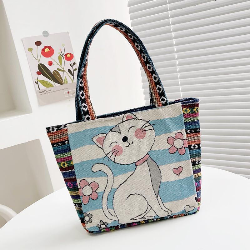 Cartoon Embroidered Canvas Handbag Women's Bag Casual Handbag Office Worker Small Satchel
