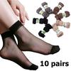 10 Pairs Women Sexy Elastic Silky Transparent Thin Short Stockings Ladies Casual Ankle Socks Solid Color Socks