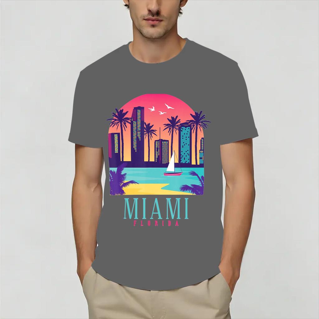 Винтажная футболка Miami Vices Летняя 100% Хлопок Футболки Для Унисекс Новинка Повседневная Футболка С Коротким Рукавом Уличная Одежда Топы