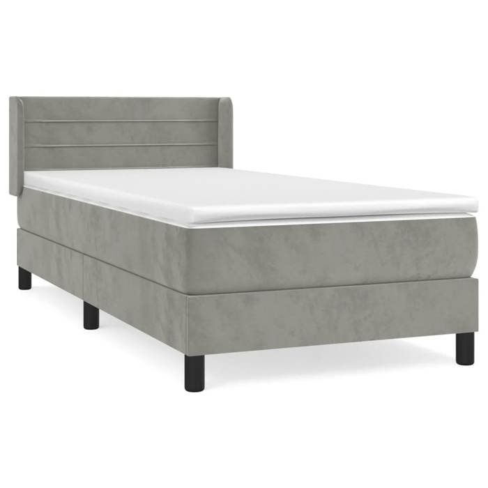 3130997 vidaXL Divan-lit Et Matelas Gris Clair 90x200 Cm Velours