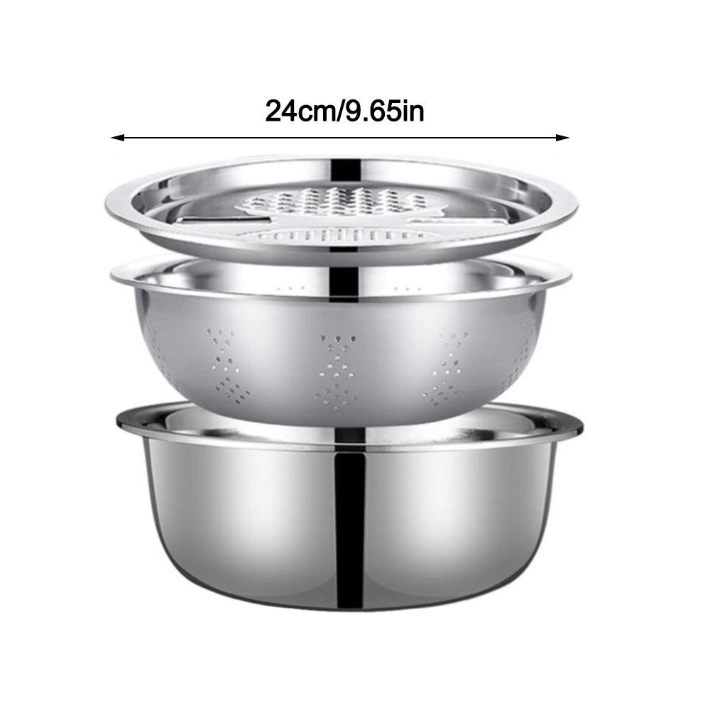 3Pcs/Set With Strainer Sink Bowl Drain Wash Vegetables Basin with Grater Cover Vegetable Grater